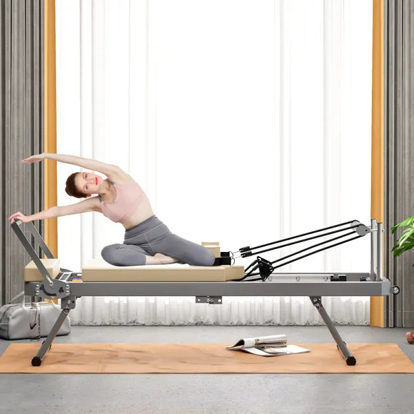 Pilates Reformer Machine For Home Gym Workout, Foldable Pilates Equipment With High Strength Alloy Springs For Beginners