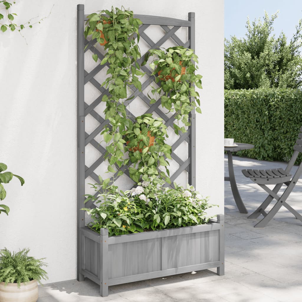 Planter with Trellis Solid Wood Gray