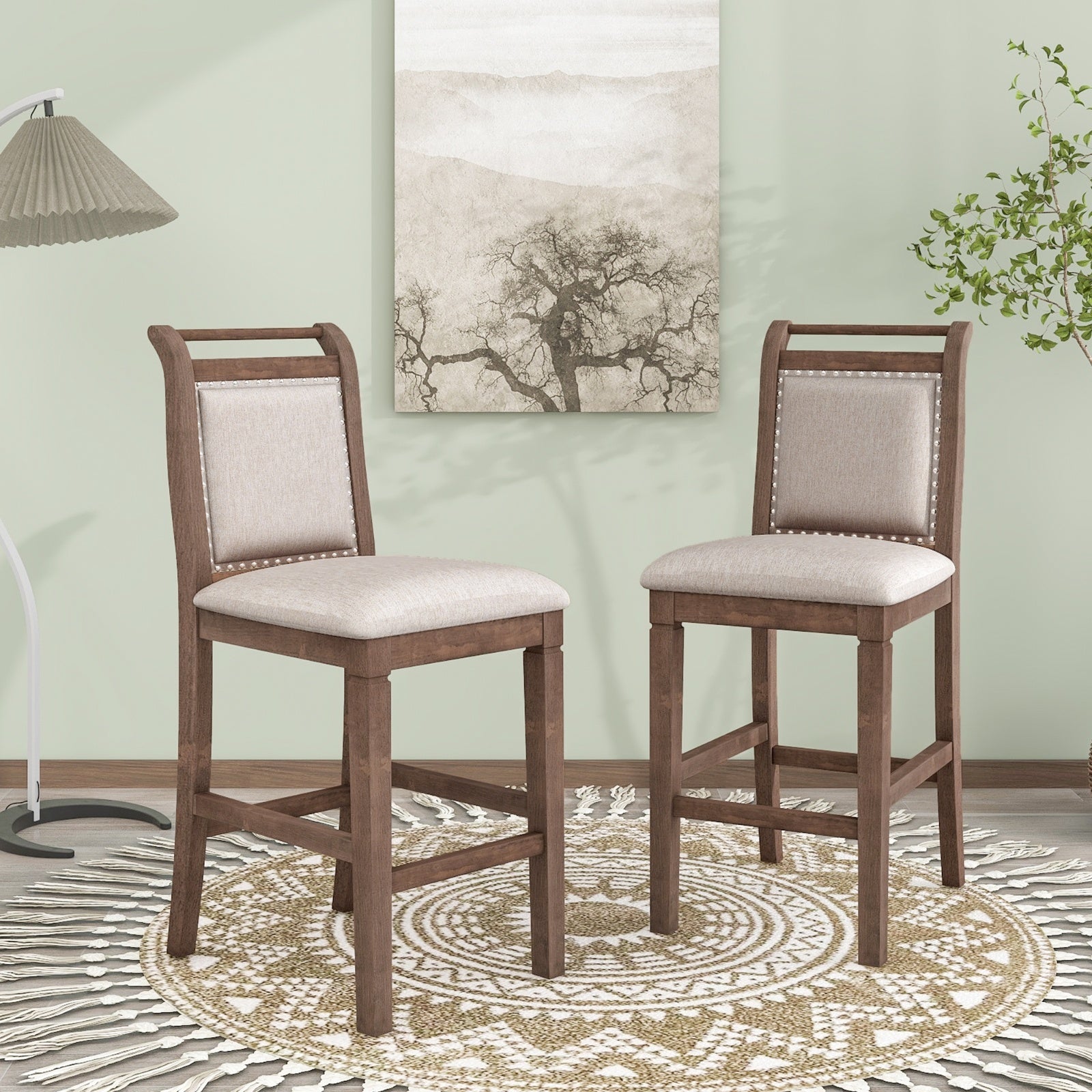 Wood Counter Height Dining Set With 2 Upholstered Chairs