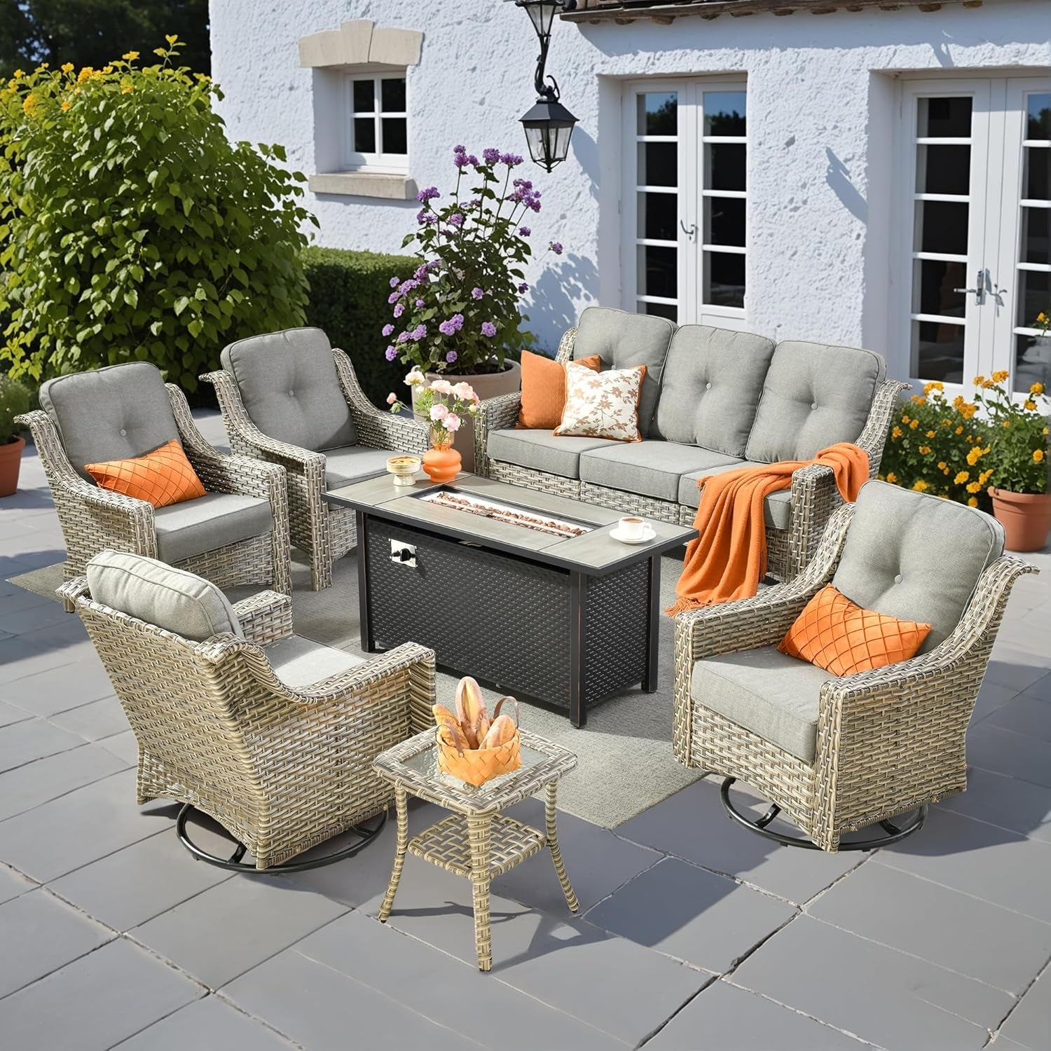 Outdoor Patio Furniture Set with Fire Pit Table
